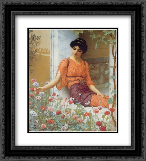 Summer Flowers 20x22 Black Ornate Wood Framed Art Print Poster with Double Matting by Godward, John William