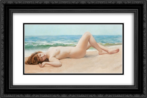 Nude on the Beach 24x16 Black Ornate Wood Framed Art Print Poster with Double Matting by Godward, John William