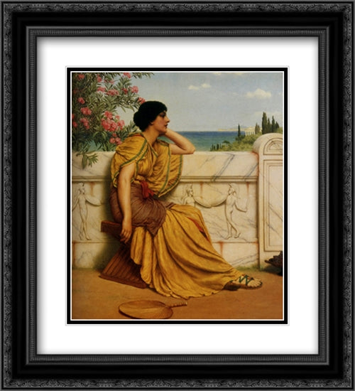 Leisure Hours 20x22 Black Ornate Wood Framed Art Print Poster with Double Matting by Godward, John William