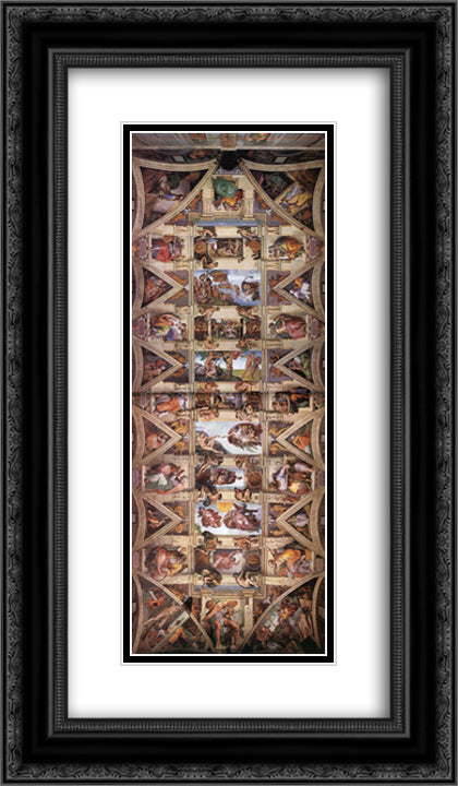 Ceiling of the Sistine Chapel 14x24 Black Ornate Wood Framed Art Print Poster with Double Matting by Michelangelo