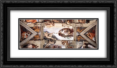 Ceiling of the Sistine Chapel [detail] 24x14 Black Ornate Wood Framed Art Print Poster with Double Matting by Michelangelo