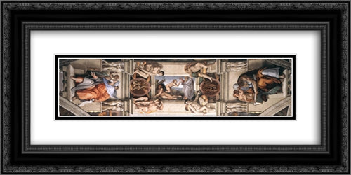 Ceiling of the Sistine Chapel [detail] 24x12 Black Ornate Wood Framed Art Print Poster with Double Matting by Michelangelo