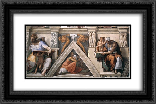 Ceiling of the Sistine Chapel [detail] 24x16 Black Ornate Wood Framed Art Print Poster with Double Matting by Michelangelo