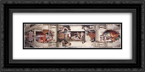 Ceiling of the Sistine Chapel - bay 1 24x12 Black Ornate Wood Framed Art Print Poster with Double Matting by Michelangelo