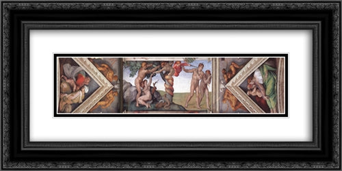 Ceiling of the Sistine Chapel - bay 4 24x12 Black Ornate Wood Framed Art Print Poster with Double Matting by Michelangelo