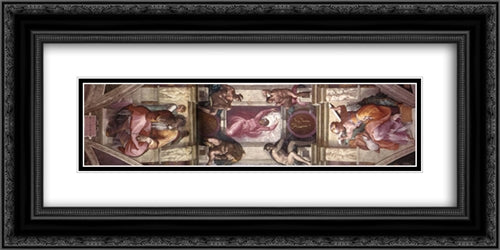 Ceiling of the Sistine Chapel - bay 9 24x12 Black Ornate Wood Framed Art Print Poster with Double Matting by Michelangelo