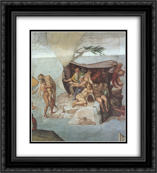 Ceiling of the Sistine Chapel: Genesis, Noah 7-9: The Flood, right view 20x22 Black Ornate Wood Framed Art Print Poster with Double Matting by Michelangelo