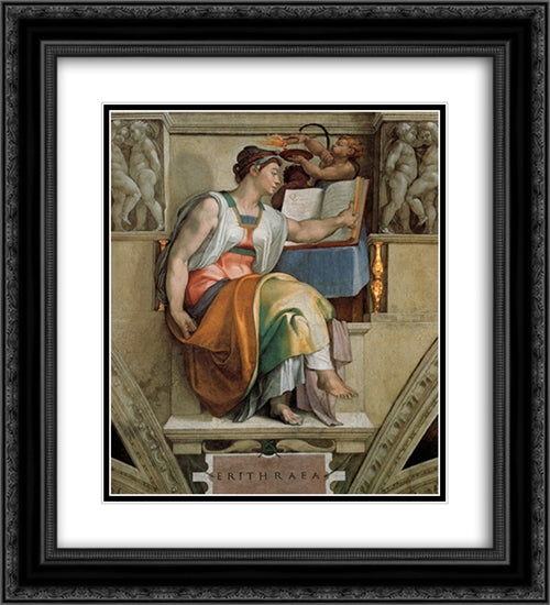 Ceiling of the Sistine Chapel: Sybils: Erithraea 20x22 Black Ornate Wood Framed Art Print Poster with Double Matting by Michelangelo