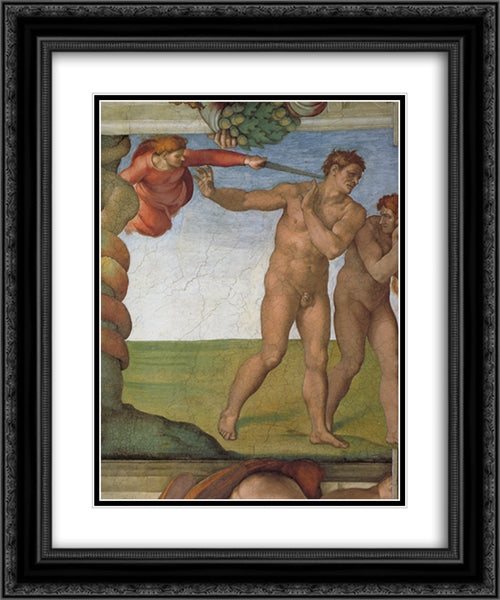 Ceiling of the Sistine Chapel: Genesis, The Fall and Expulsion from Paradise - The Expulsion 20x24 Black Ornate Wood Framed Art Print Poster with Double Matting by Michelangelo