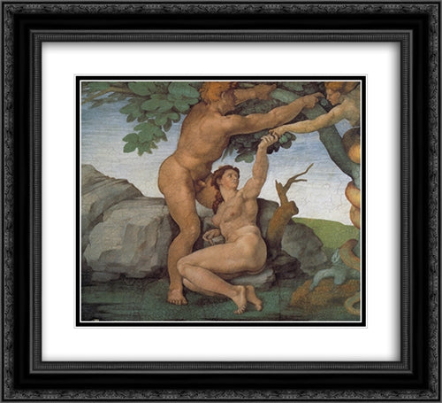 Ceiling of the Sistine Chapel: Genesis, The Fall and Expulsion from Paradise - The Original Sin 22x20 Black Ornate Wood Framed Art Print Poster with Double Matting by Michelangelo