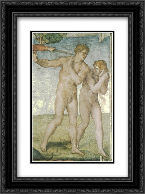 The Fall of Adam and Eve (detail) 18x24 Black Ornate Wood Framed Art Print Poster with Double Matting by Michelangelo