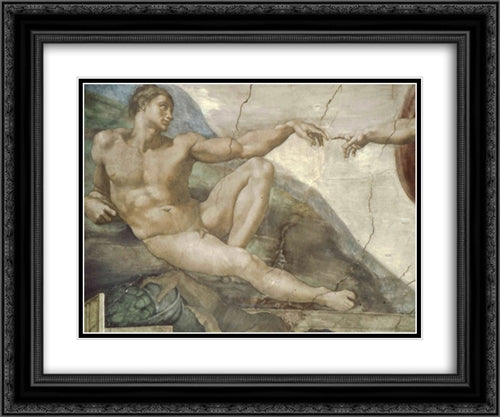 The Creation of Man (detail) 24x20 Black Ornate Wood Framed Art Print Poster with Double Matting by Michelangelo