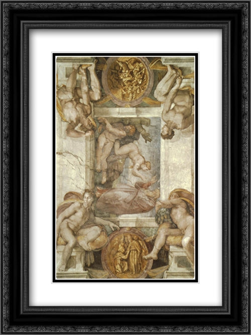 The Creation of Eve 18x24 Black Ornate Wood Framed Art Print Poster with Double Matting by Michelangelo