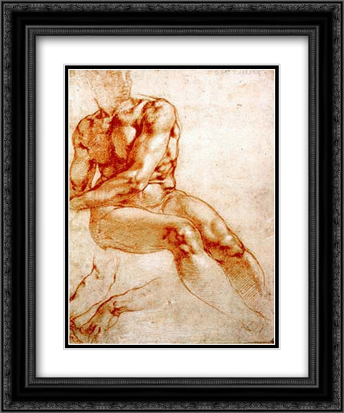 Male Nude Study 20x24 Black Ornate Wood Framed Art Print Poster with Double Matting by Michelangelo