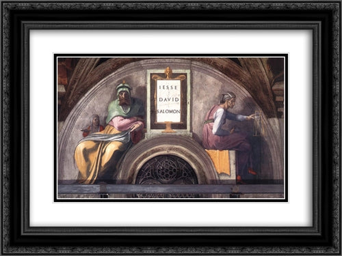 Lunette XI - Jesse, David and Solomon, Sistine Chapel 24x18 Black Ornate Wood Framed Art Print Poster with Double Matting by Michelangelo