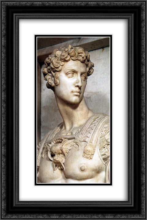 Tomb of Giuliano de' Medici: Giuliano de' Medici [detail: 1] 16x24 Black Ornate Wood Framed Art Print Poster with Double Matting by Michelangelo