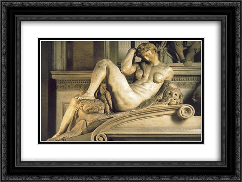 Tomb of Giuliano de' Medici: Night 24x18 Black Ornate Wood Framed Art Print Poster with Double Matting by Michelangelo