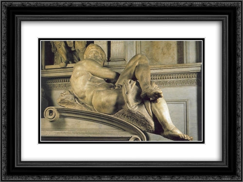 Tomb of Giuliano de' Medici: Day 24x18 Black Ornate Wood Framed Art Print Poster with Double Matting by Michelangelo