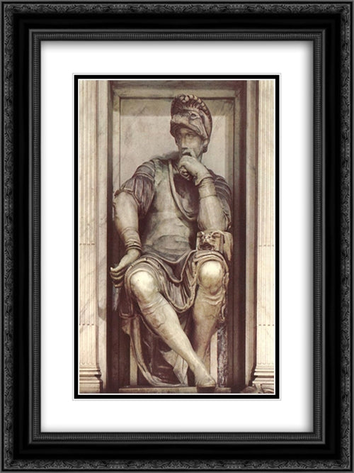 Tomb of Lorenzo de' Medici: Lorenzo de' Medici 18x24 Black Ornate Wood Framed Art Print Poster with Double Matting by Michelangelo