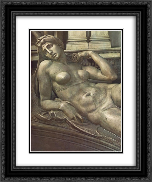 Tomb of Lorenzo de' Medici: Dawn [detail: 1] 20x24 Black Ornate Wood Framed Art Print Poster with Double Matting by Michelangelo