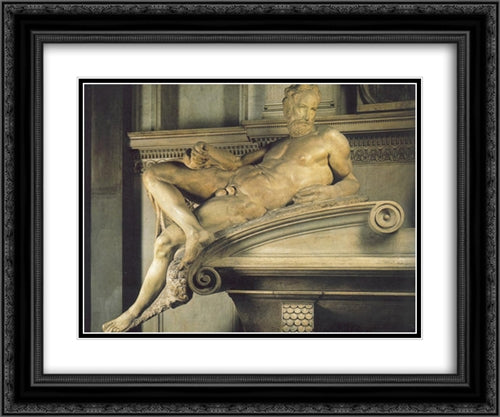 Tomb of Lorenzo de' Medici: Twilight 24x20 Black Ornate Wood Framed Art Print Poster with Double Matting by Michelangelo