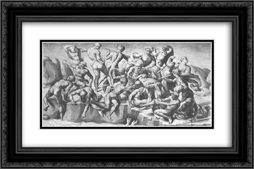 Battle of Cascina (part) 24x16 Black Ornate Wood Framed Art Print Poster with Double Matting by Michelangelo