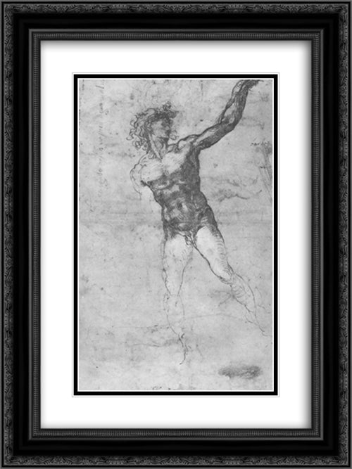 Male nude, study for the Battle of Cascina 18x24 Black Ornate Wood Framed Art Print Poster with Double Matting by Michelangelo