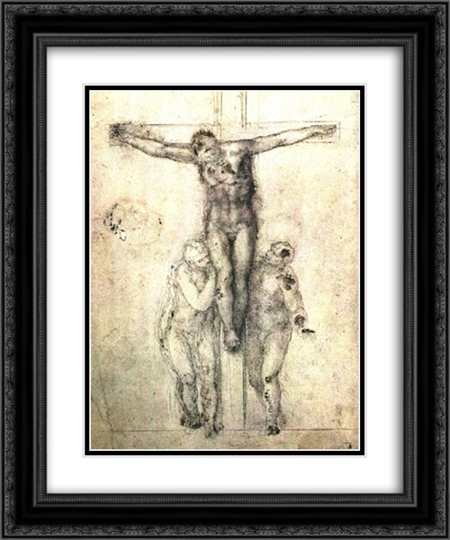 Crucifix 20x24 Black Ornate Wood Framed Art Print Poster with Double Matting by Michelangelo