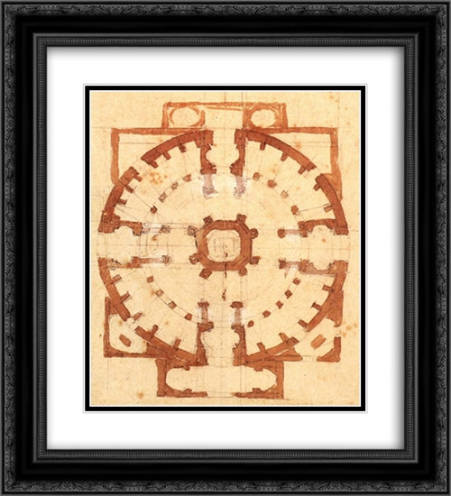 Plan for a Church 20x22 Black Ornate Wood Framed Art Print Poster with Double Matting by Michelangelo