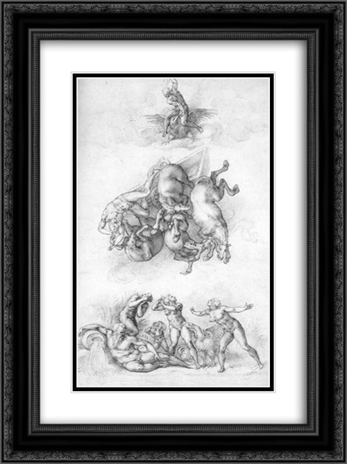 Fall of Phaeton 18x24 Black Ornate Wood Framed Art Print Poster with Double Matting by Michelangelo