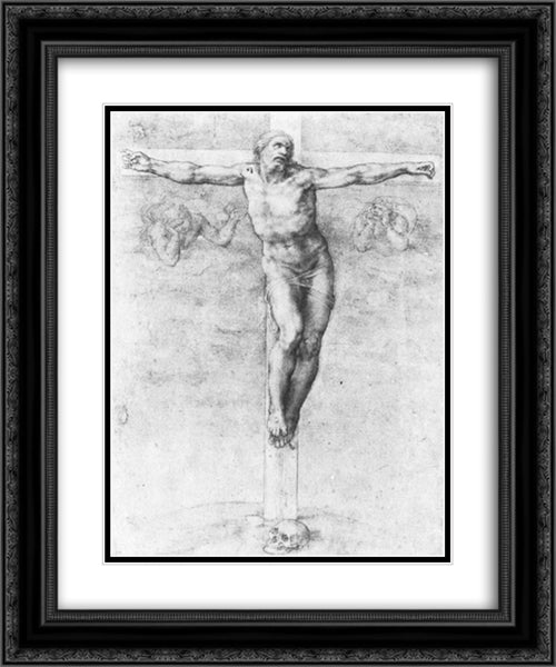 Christ on the Cross 20x24 Black Ornate Wood Framed Art Print Poster with Double Matting by Michelangelo