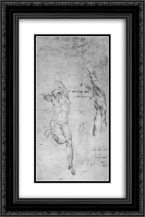 Male nude; arm; bearded man 16x24 Black Ornate Wood Framed Art Print Poster with Double Matting by Michelangelo