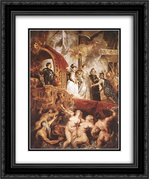 The Landing of Marie de' Medici at Marseilles 20x24 Black Ornate Wood Framed Art Print Poster with Double Matting by Rubens, Peter Paul