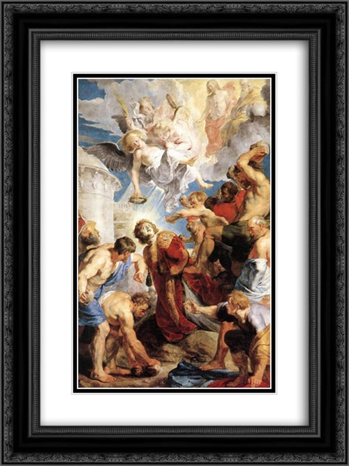 The Martyrdom of St. Stephen 18x24 Black Ornate Wood Framed Art Print Poster with Double Matting by Rubens, Peter Paul