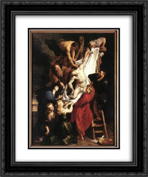 Descent from the Cross [detail: centre panel] 20x24 Black Ornate Wood Framed Art Print Poster with Double Matting by Rubens, Peter Paul