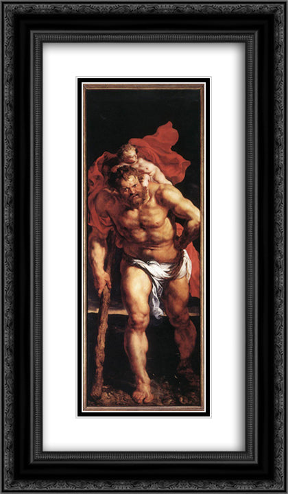 Descent from the Cross [detail: outside left] 14x24 Black Ornate Wood Framed Art Print Poster with Double Matting by Rubens, Peter Paul