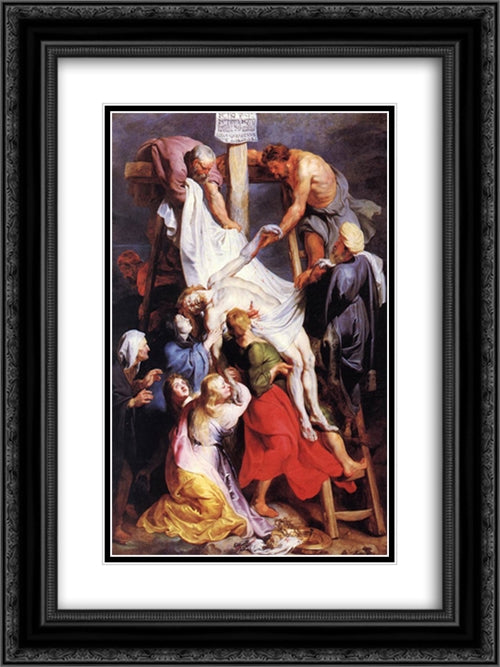 Descent from the Cross 18x24 Black Ornate Wood Framed Art Print Poster with Double Matting by Rubens, Peter Paul