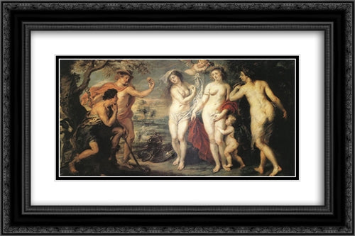 The Judgment of Paris 24x16 Black Ornate Wood Framed Art Print Poster with Double Matting by Rubens, Peter Paul