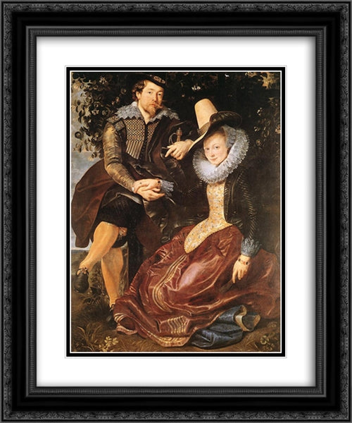 The Artist and His First Wife, Isabella Brant, in the Honeysuckle Bower 20x24 Black Ornate Wood Framed Art Print Poster with Double Matting by Rubens, Peter Paul