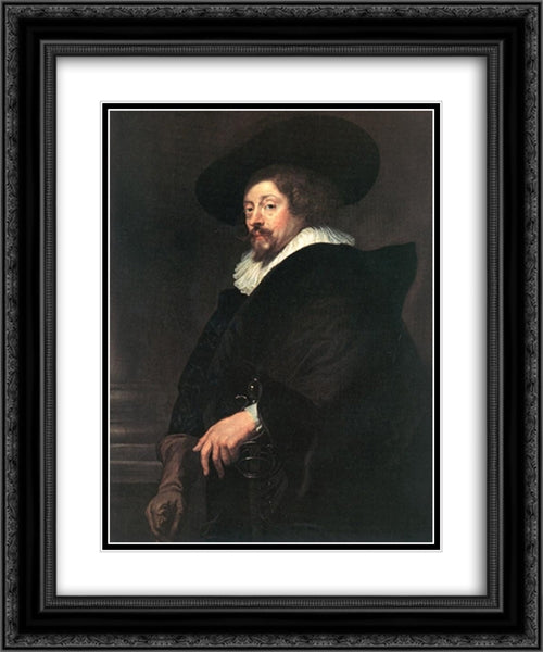 Self-portrait 20x24 Black Ornate Wood Framed Art Print Poster with Double Matting by Rubens, Peter Paul