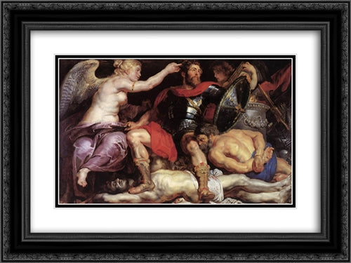 The Triumph of Victory 24x18 Black Ornate Wood Framed Art Print Poster with Double Matting by Rubens, Peter Paul