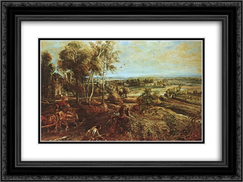 Chateau de Steen 24x18 Black Ornate Wood Framed Art Print Poster with Double Matting by Rubens, Peter Paul