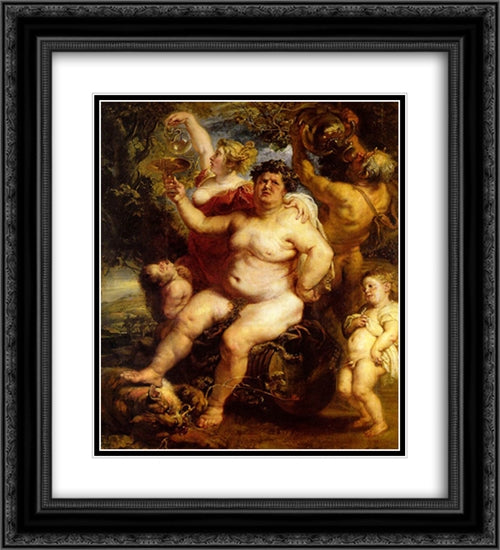 Bacchus 20x22 Black Ornate Wood Framed Art Print Poster with Double Matting by Rubens, Peter Paul