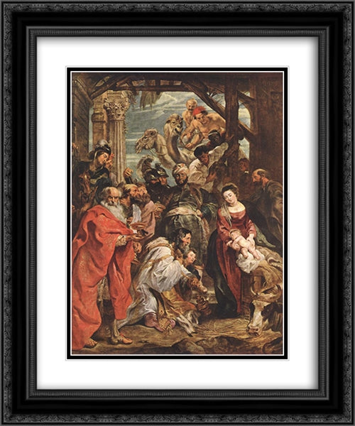 The Adoration of the Magi 20x24 Black Ornate Wood Framed Art Print Poster with Double Matting by Rubens, Peter Paul