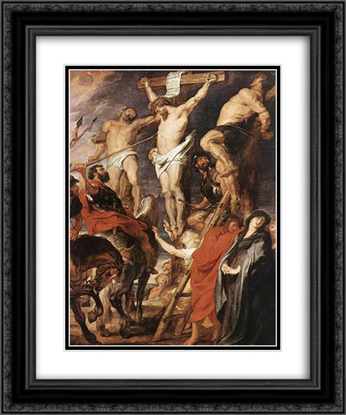 Christ on the Cross between the Two Thieves 20x24 Black Ornate Wood Framed Art Print Poster with Double Matting by Rubens, Peter Paul