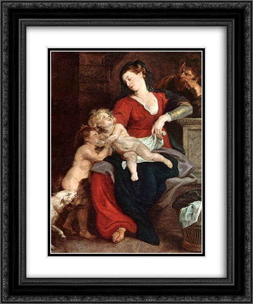 The Holy Family with the Basket 20x24 Black Ornate Wood Framed Art Print Poster with Double Matting by Rubens, Peter Paul