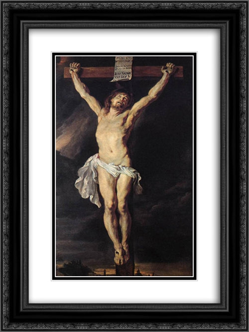 The Crucified Christ 18x24 Black Ornate Wood Framed Art Print Poster with Double Matting by Rubens, Peter Paul