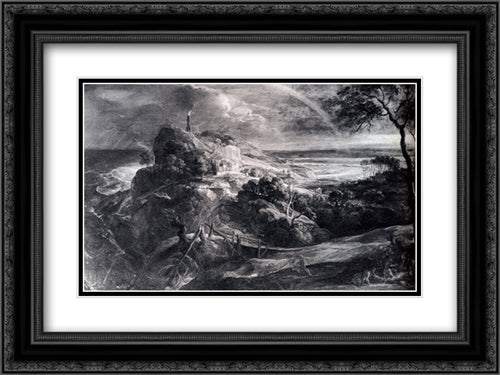 Landscape With The Shipwreck Of Aeneas 24x18 Black Ornate Wood Framed Art Print Poster with Double Matting by Rubens, Peter Paul