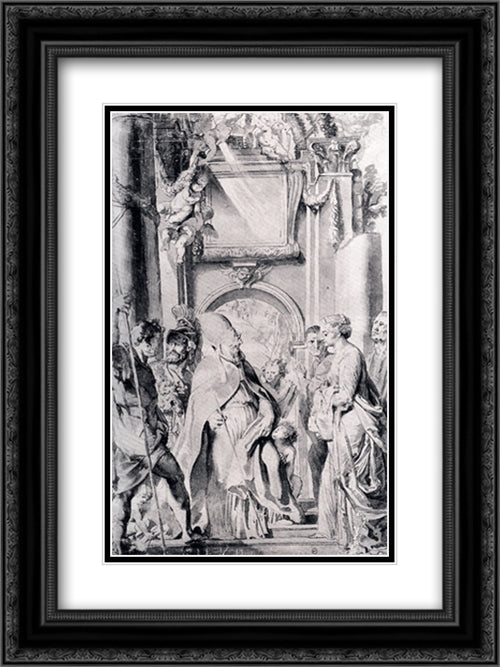 Saint Gregory With Saints Domitilla, Maurus, And Papianus 18x24 Black Ornate Wood Framed Art Print Poster with Double Matting by Rubens, Peter Paul