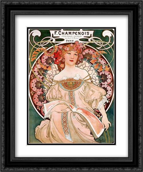 F. Champenois Imprimeur-Editeur 20x24 Black Ornate Wood Framed Art Print Poster with Double Matting by Mucha, Alphonse